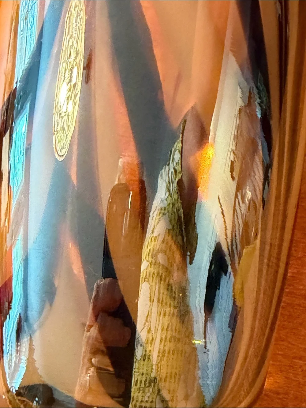 LG 12.5 In Murano Hand Blown Glass Bottle Vase w Encased Pulled Feather Casing